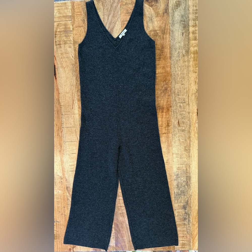 🍁Madewell Grey Merino Wool Wide-Leg Jumpsuit with V-Neck Size XXS
